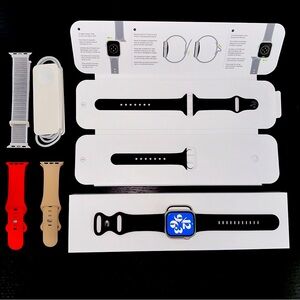 Apple Smartwatch with Black, Red, and Tan Bands